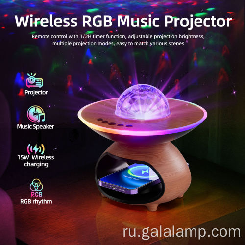 USB перезаряжаемый проекционный светильник RGB с беспроводной зарядкой